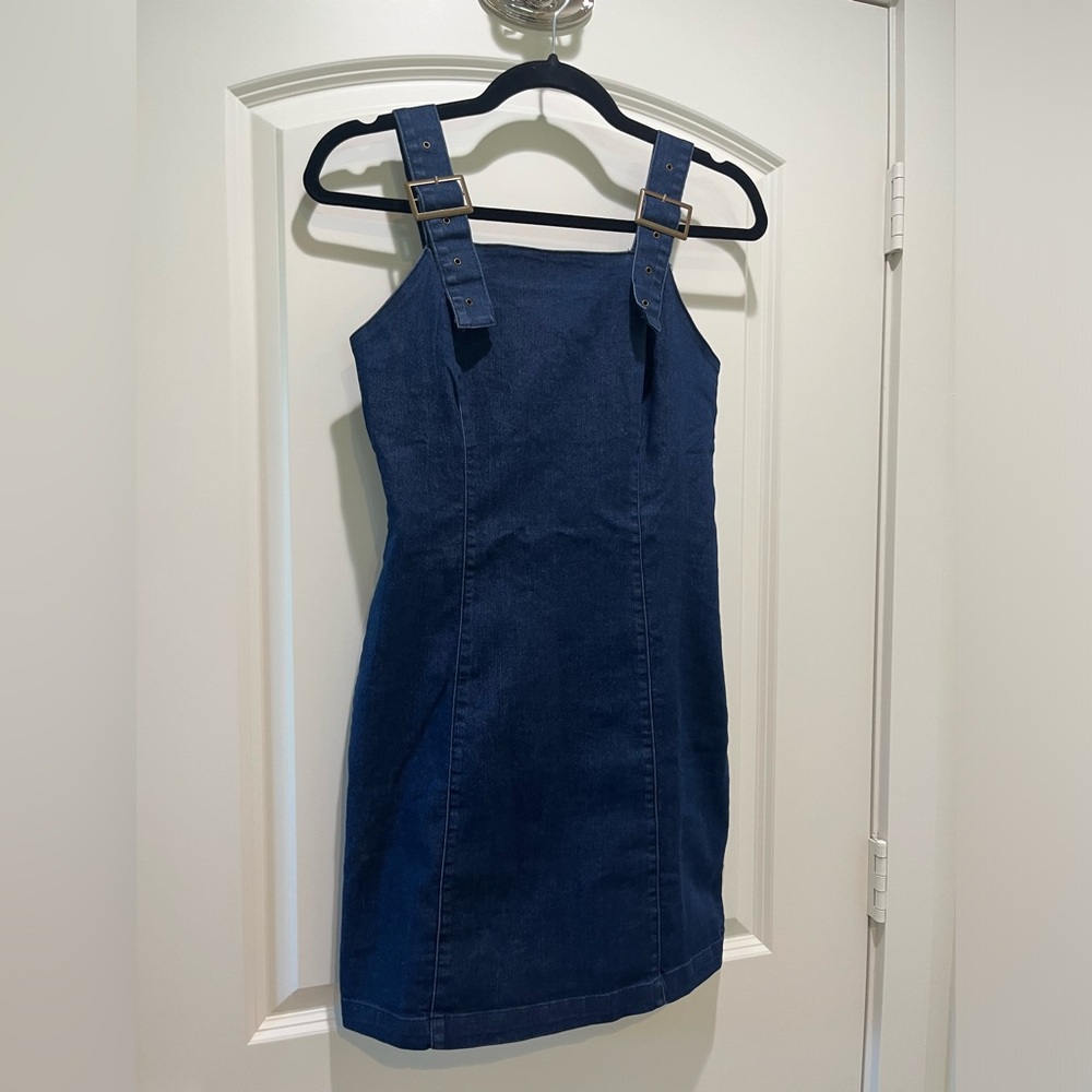 Derek Heart Denim Buckle Strap Dress